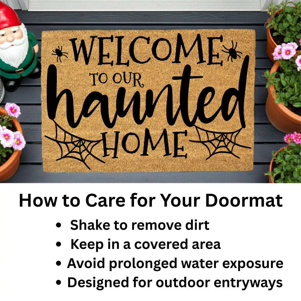 Welcome to Our Haunted Home Doormat – Spooky Halloween Coir Mat Décor