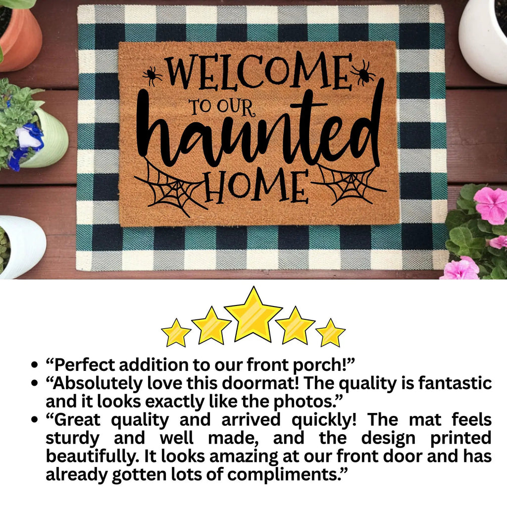 Welcome to Our Haunted Home Doormat – Spooky Halloween Coir Mat Décor