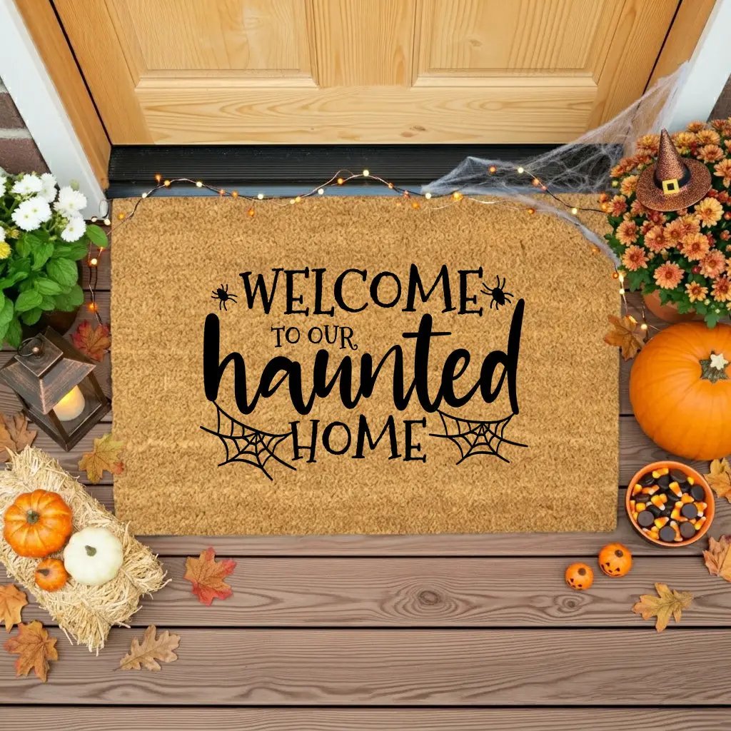 Welcome to Our Haunted Home Doormat – Spooky Halloween Coir Mat Décor