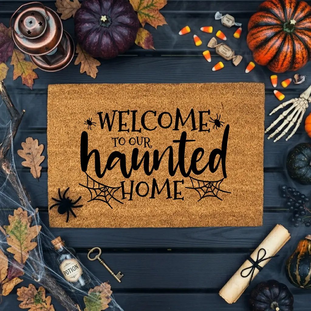 Welcome to Our Haunted Home Doormat – Spooky Halloween Coir Mat Décor
