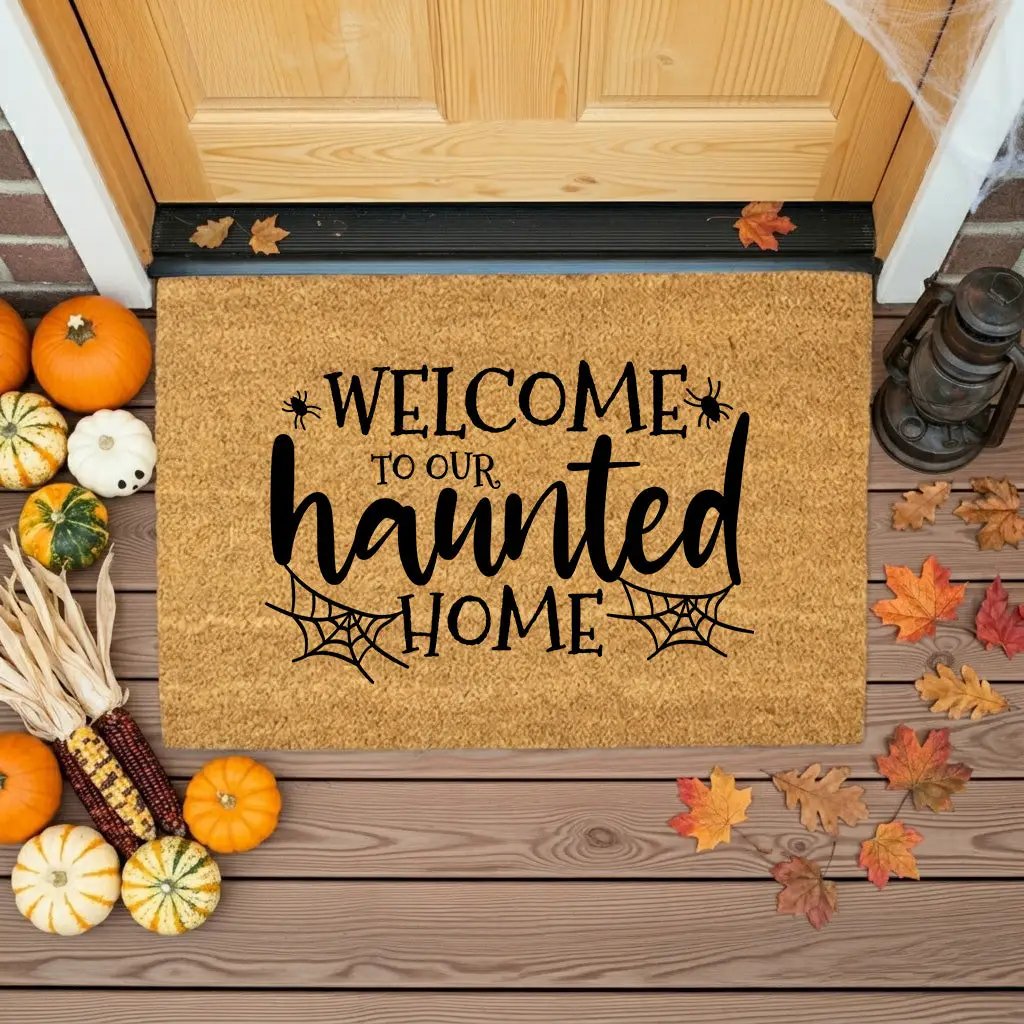 Welcome to Our Haunted Home Doormat – Spooky Halloween Coir Mat Décor