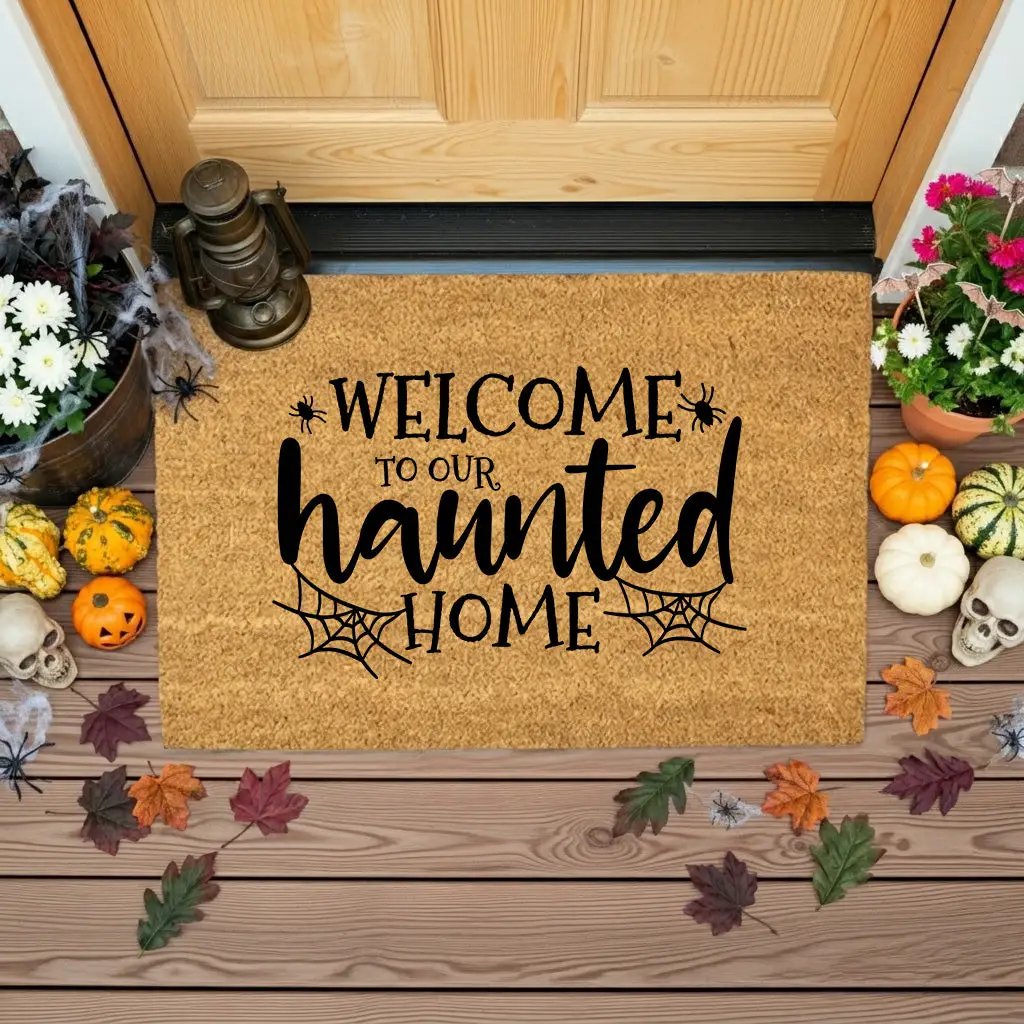 Welcome to Our Haunted Home Doormat – Spooky Halloween Coir Mat Décor