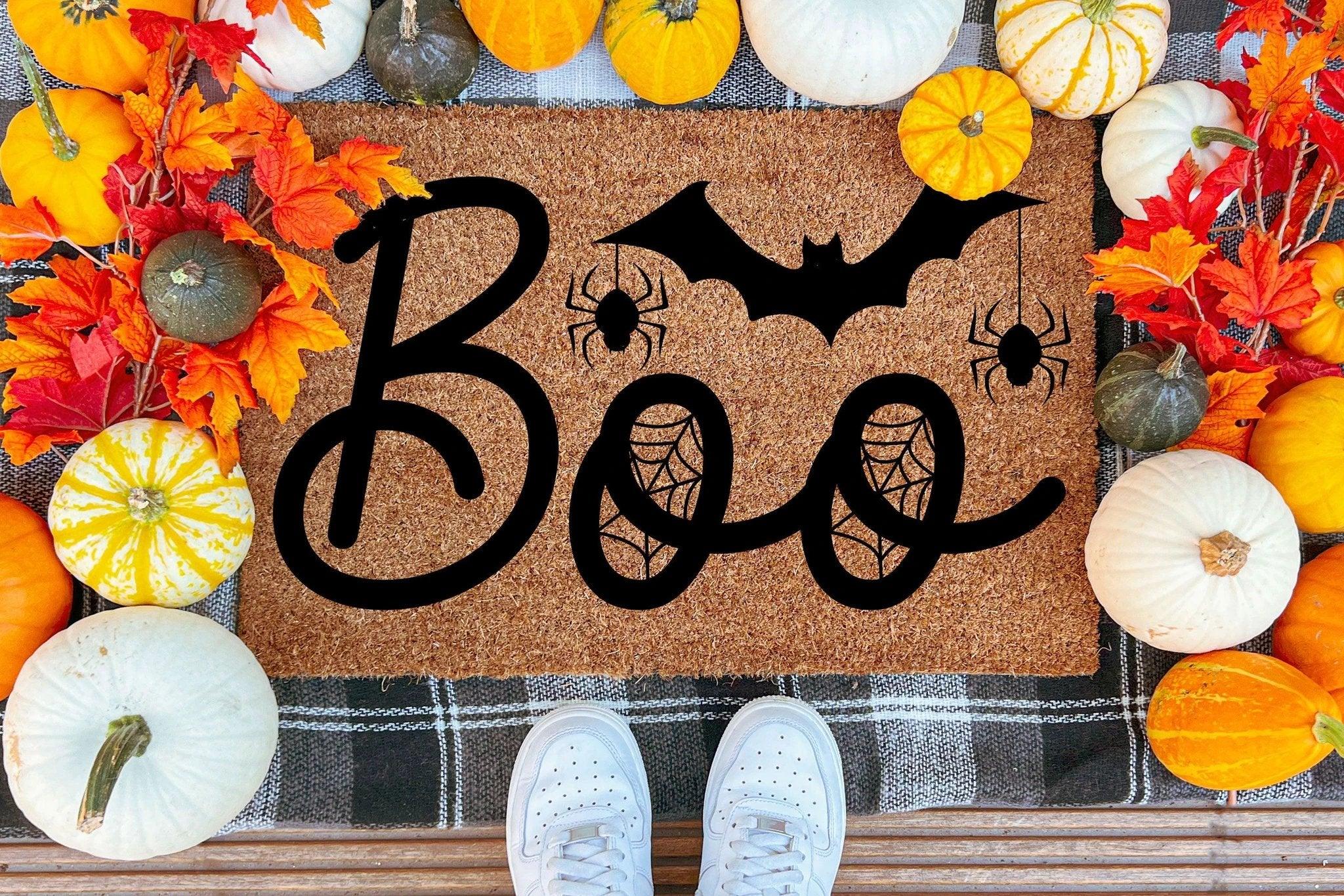 Boo Halloween Doormat – Spider & Bat Outdoor Coir Mat for Porch Décor