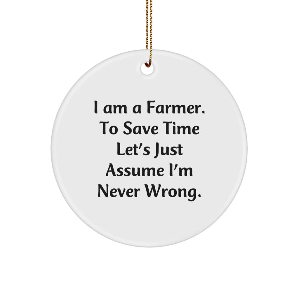 Farmer Gifts, Funny Christmas Circle Ornament, 'I Am A Farmer. To Save Time Let's Just Assume I'm Never Wrong.' Quotes, Gifts from Men to Farmer, for Christmas Unique Gifts