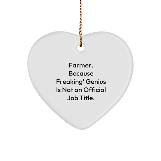 Farmer Gifts - Funny Heart Ornament, 'Farmer. Because Freaking' genius Is Not An Official Job Title.'