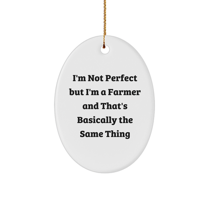 Farmer Gifts for Christmas, 'I'm Not Perfect' Oval Ornament, Funny Quote, Gifts from Family to Farmer, Gifts for Farmer