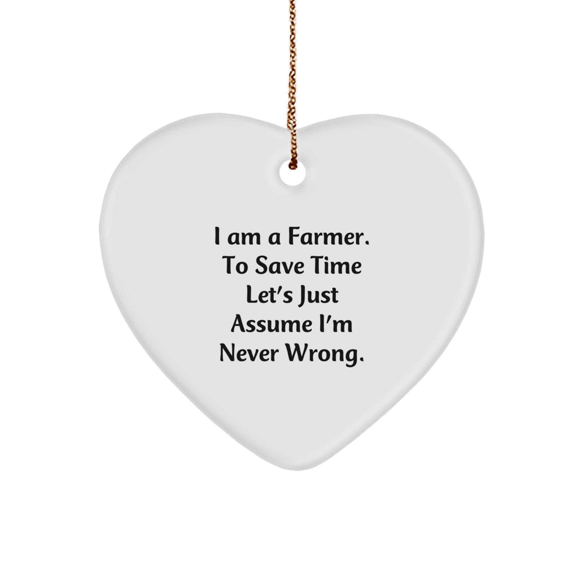 Farmer's Heart Ornament Gifts from Friends and Family - 'I Am A Farmer. To Save Time Let's Just Assume I'm Never Right.' Funny White Heart Ornament for Christmas