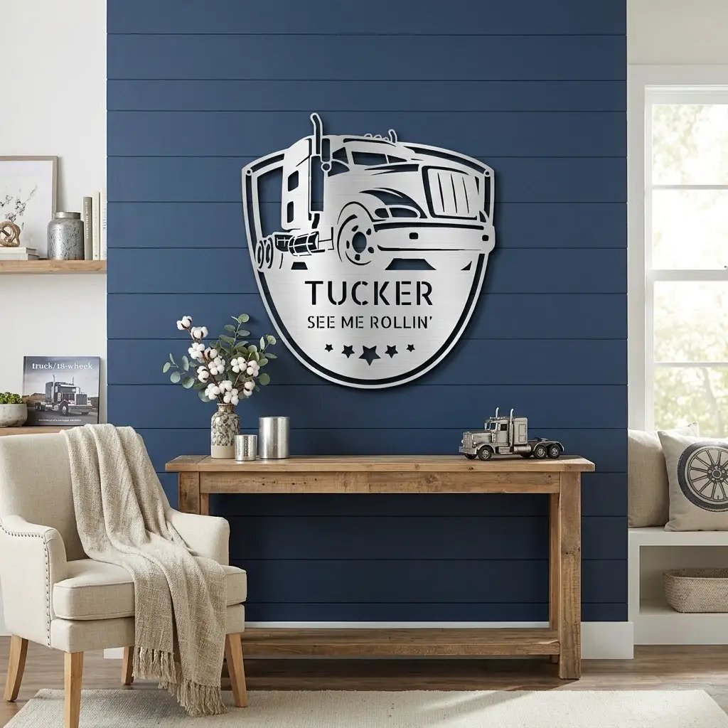 Personalized Trucker Metal Wall Art Sign | Custom Semi Truck Name Sign | Truck Driver Gift | Custom Steel Wall Decor | Made in USA