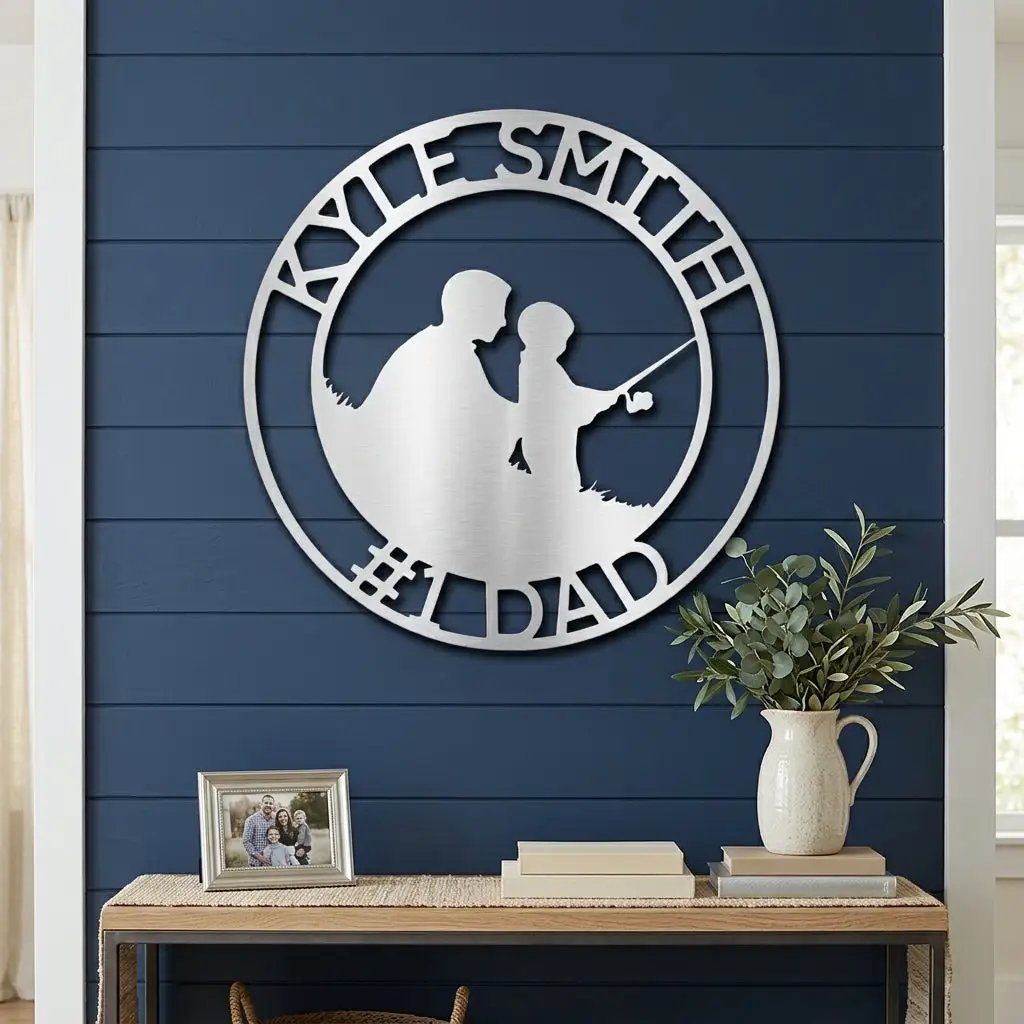 Personalized Father and Son Fishing Sign, Custom Dad Gift, Fishing Wall Decor, Father’s Day Gift, Gift for Fisherman, Metal Wall Art