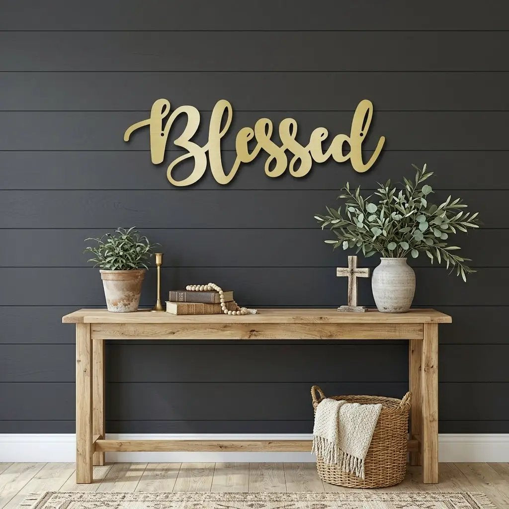 Blessed Word Script Indoor Outdoor Steel Walll Sign