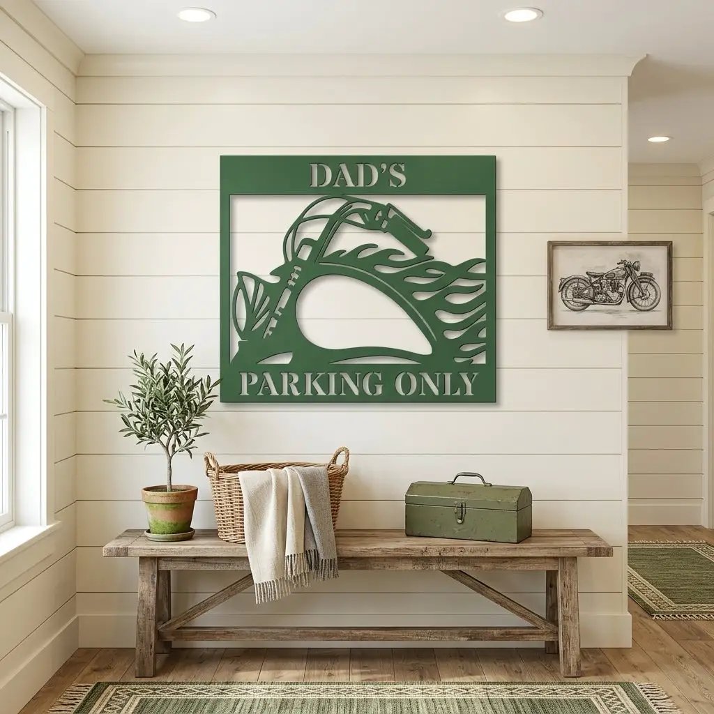 Hog Motorcycle Parking Personalized Name Indoor Outdoor Steel Sign Metal Art