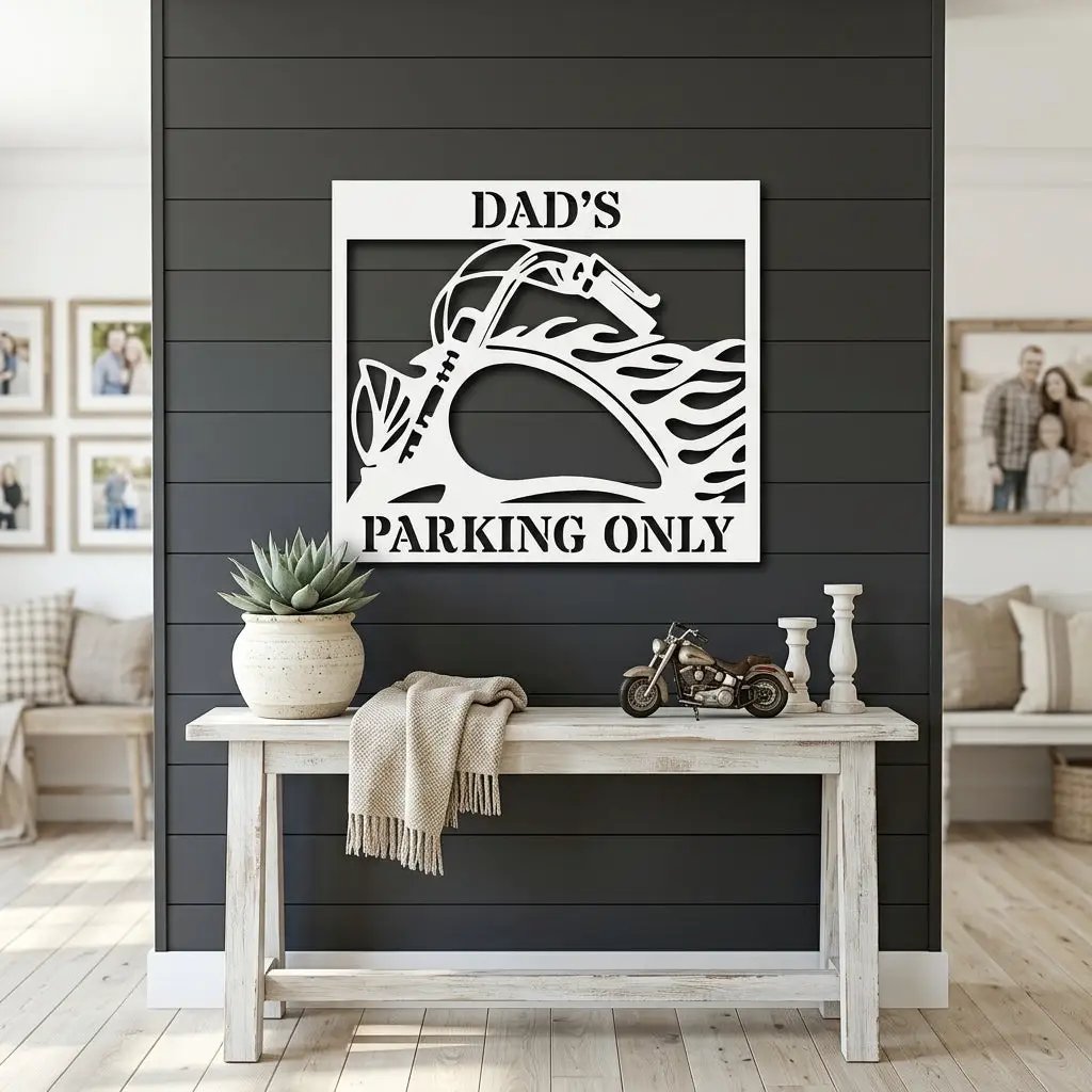 Hog Motorcycle Parking Personalized Name Indoor Outdoor Steel Sign Metal Art