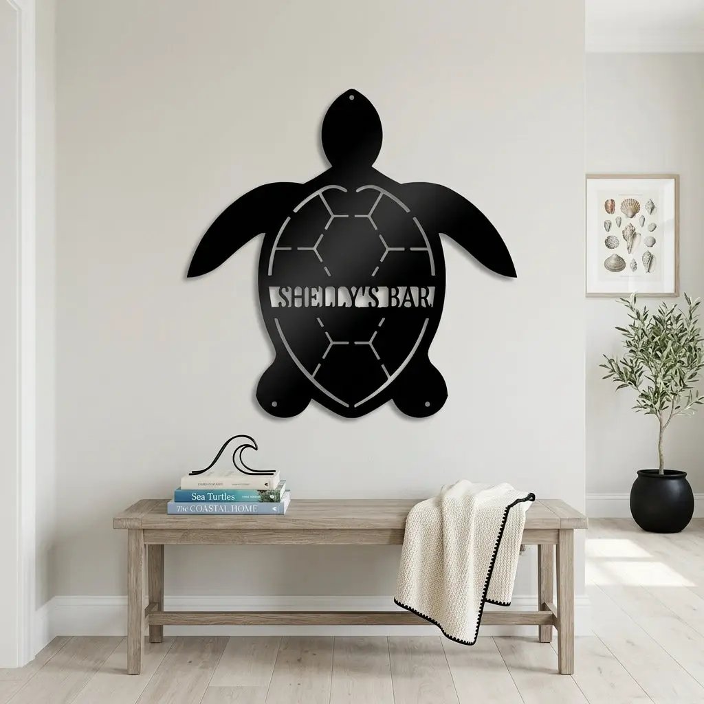 Personalized Sea Turtle Metal Wall Art – Custom Beach Name Sign – Coastal Decor – Ocean Wall Art