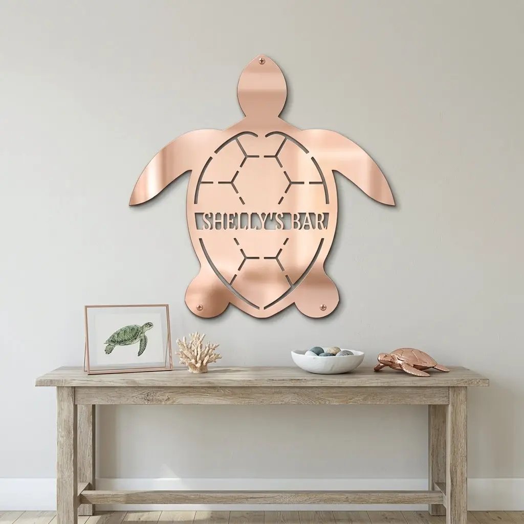 Personalized Sea Turtle Metal Wall Art – Custom Beach Name Sign – Coastal Decor – Ocean Wall Art