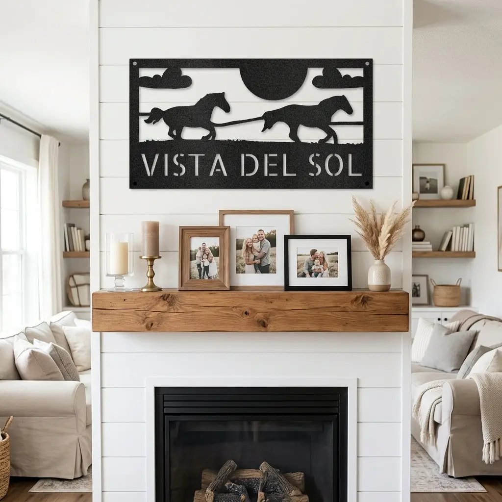 Racing Horses Monogram Personalized Indoor Outdoor Steel Wall Sign Art