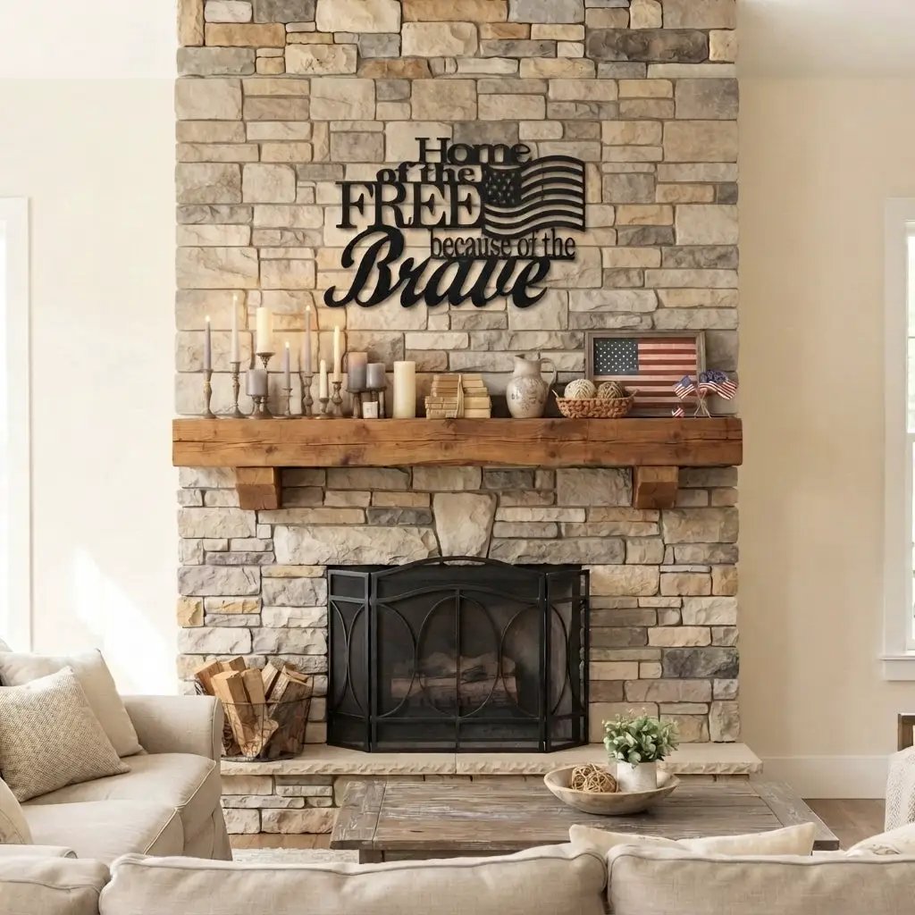 Home of the Free Because of the Brave Metal Wall Art – Patriotic American Flag Sign – Handmade Steel Indoor/Outdoor Décor