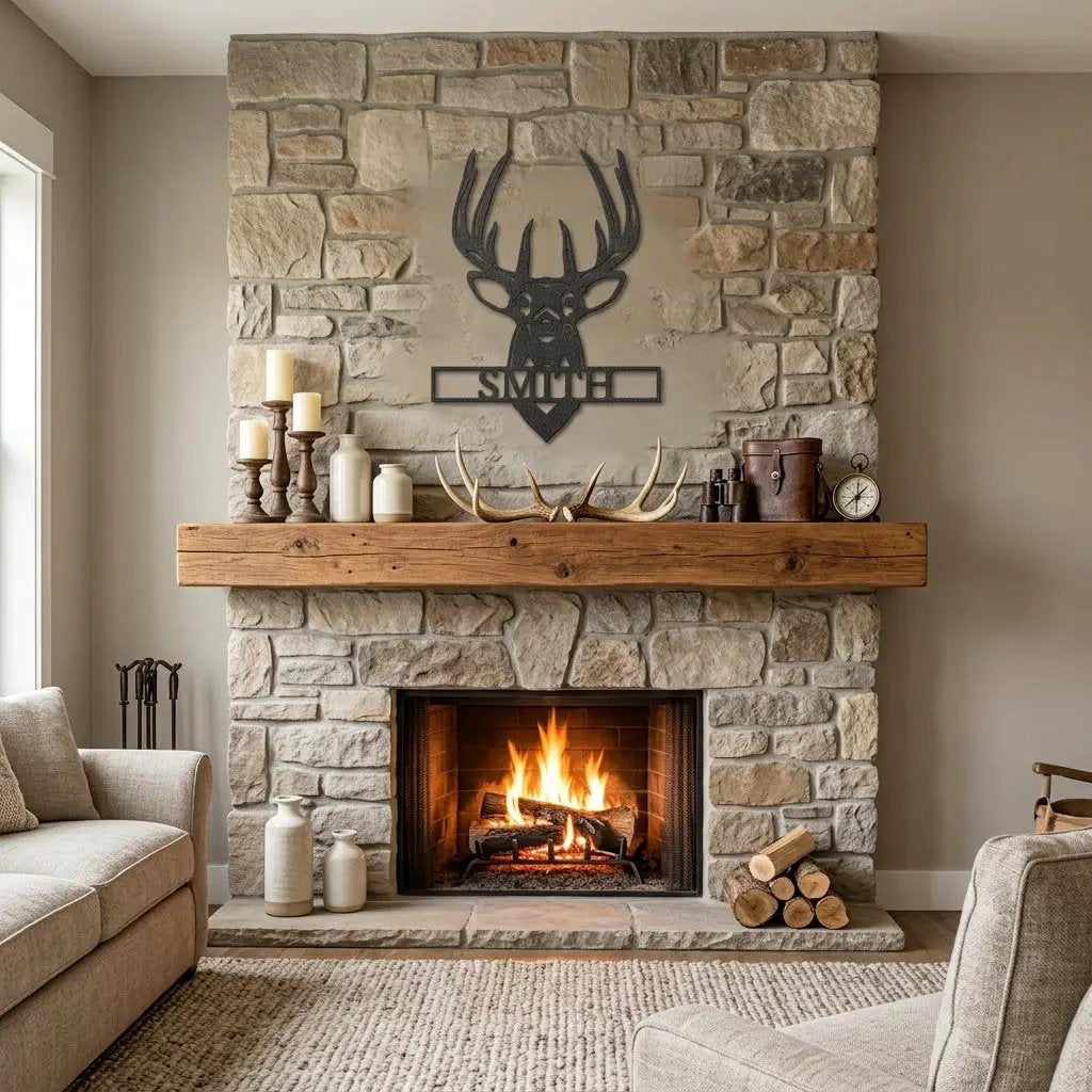 Personalized Deer Head Metal Wall Art Custom Family Name Sign Buck Antler Decor Rustic Cabin Farmhouse Wall Hanging Hunting Gift Idea