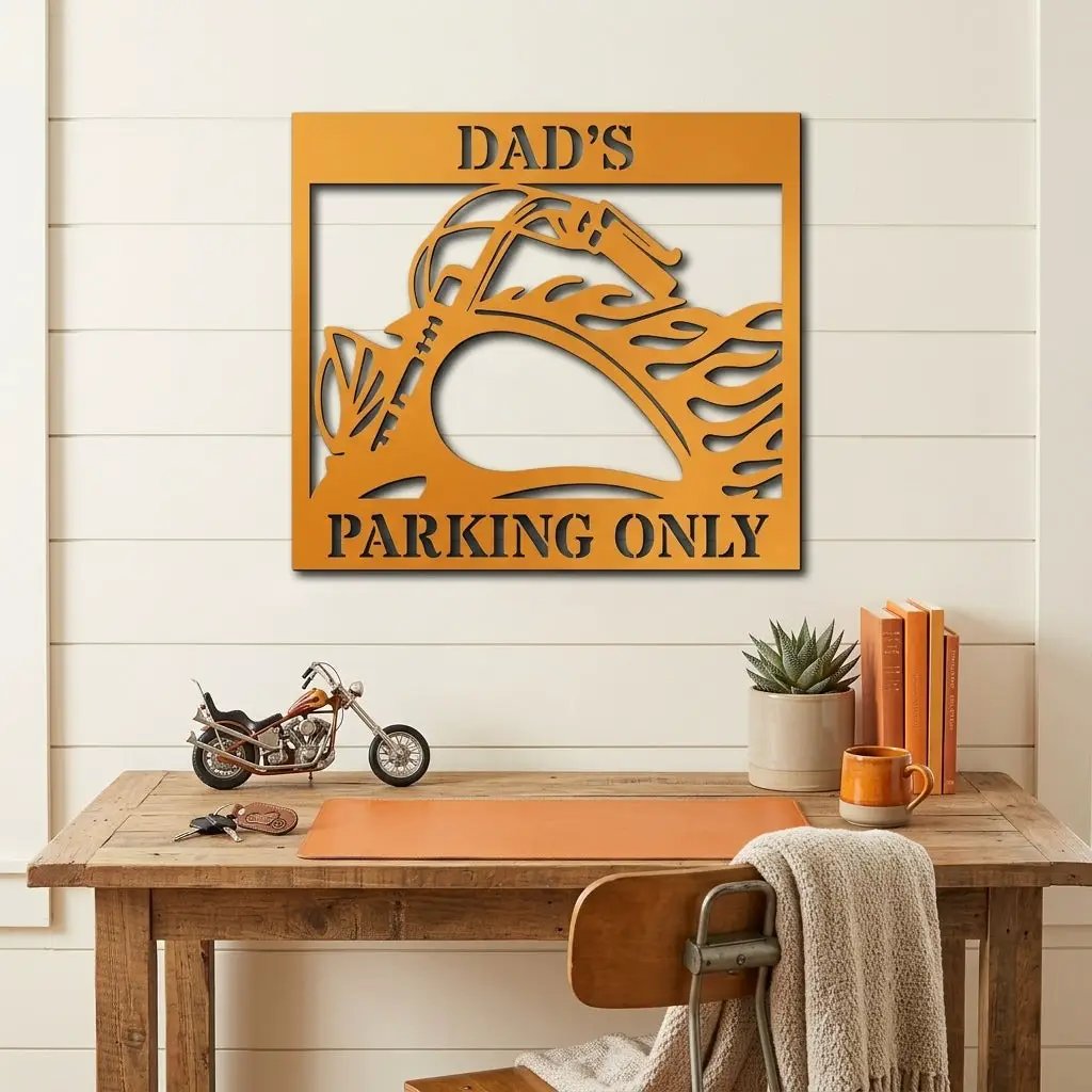 Hog Motorcycle Parking Personalized Name Indoor Outdoor Steel Sign Metal Art
