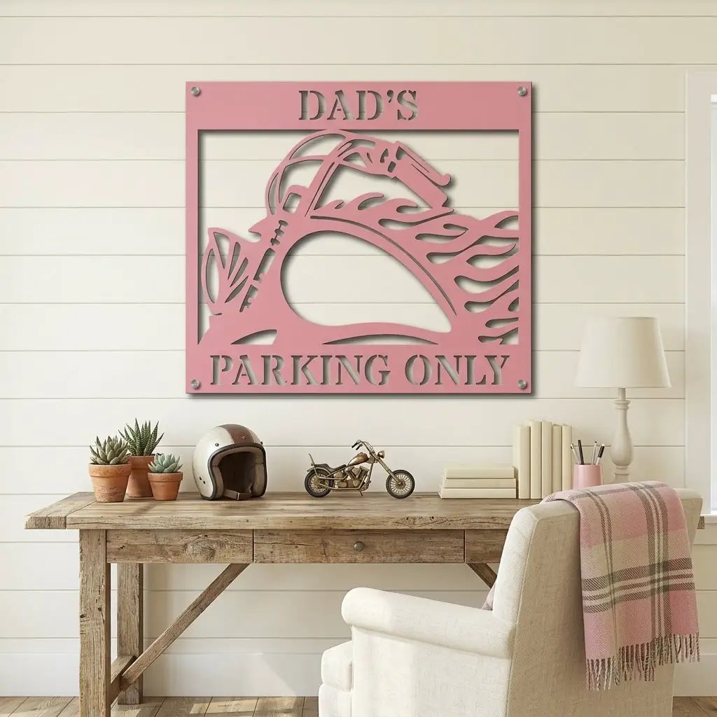 Hog Motorcycle Parking Personalized Name Indoor Outdoor Steel Sign Metal Art