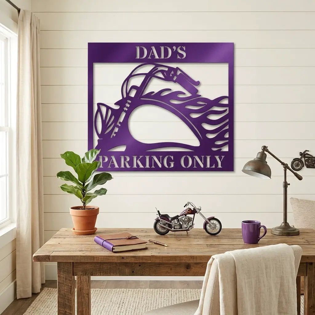 Hog Motorcycle Parking Personalized Name Indoor Outdoor Steel Sign Metal Art