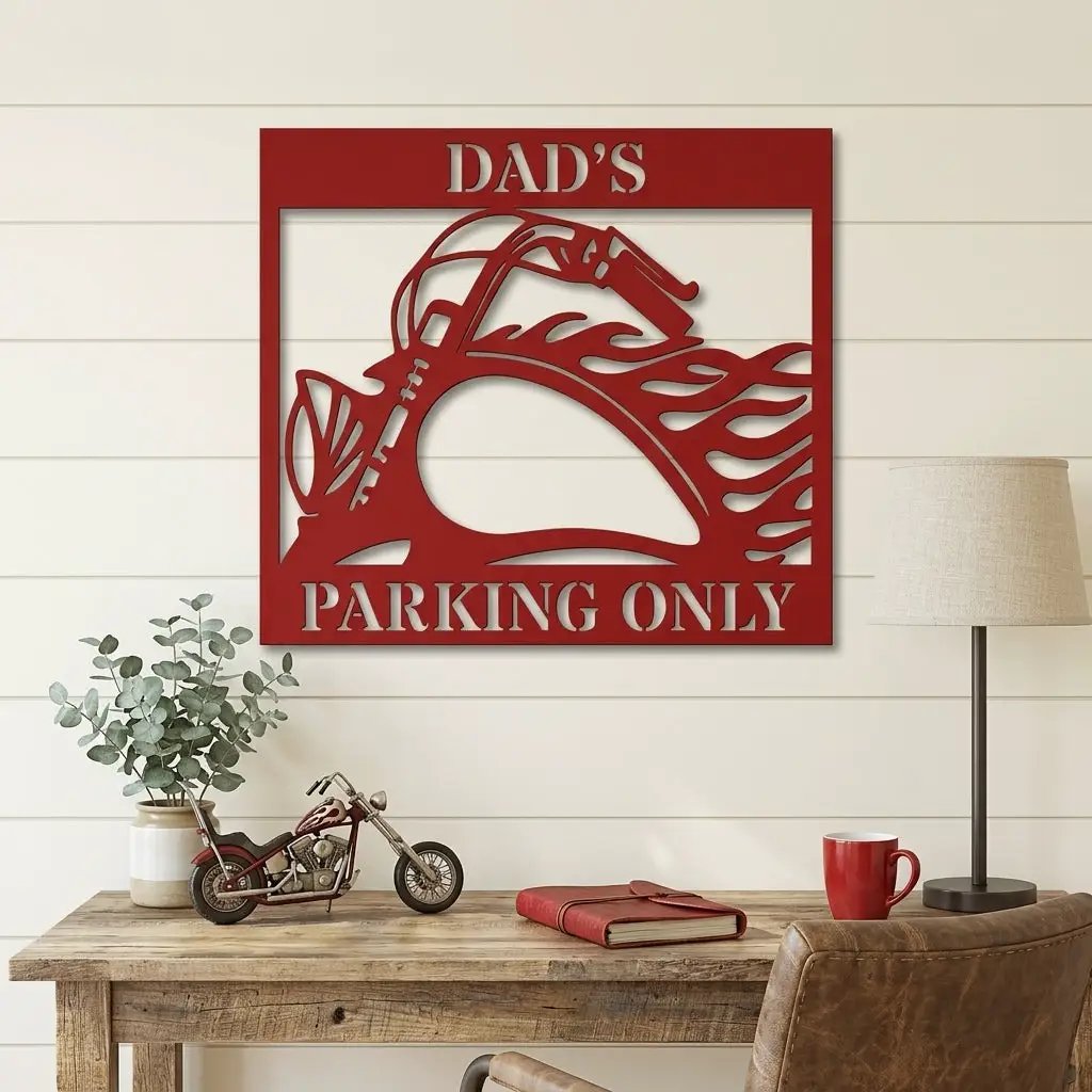 Hog Motorcycle Parking Personalized Name Indoor Outdoor Steel Sign Metal Art