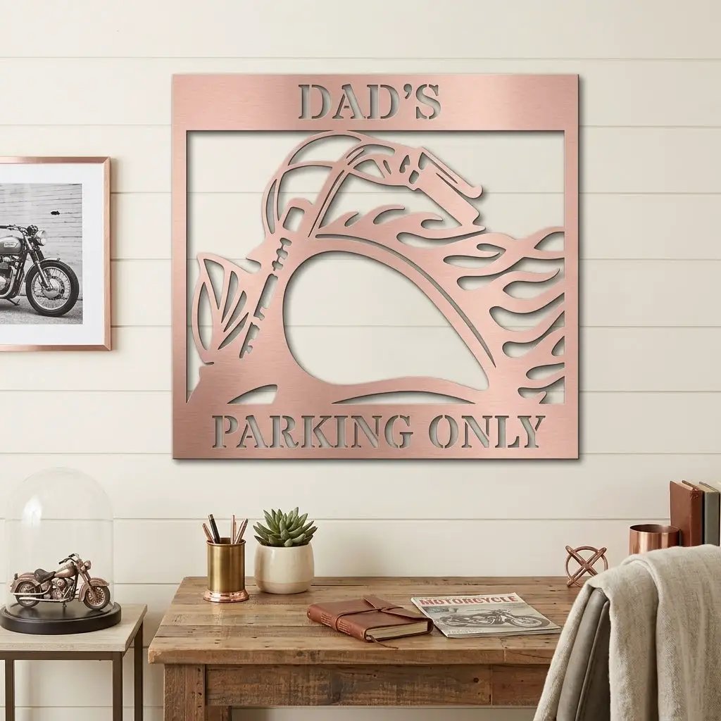 Hog Motorcycle Parking Personalized Name Indoor Outdoor Steel Sign Metal Art