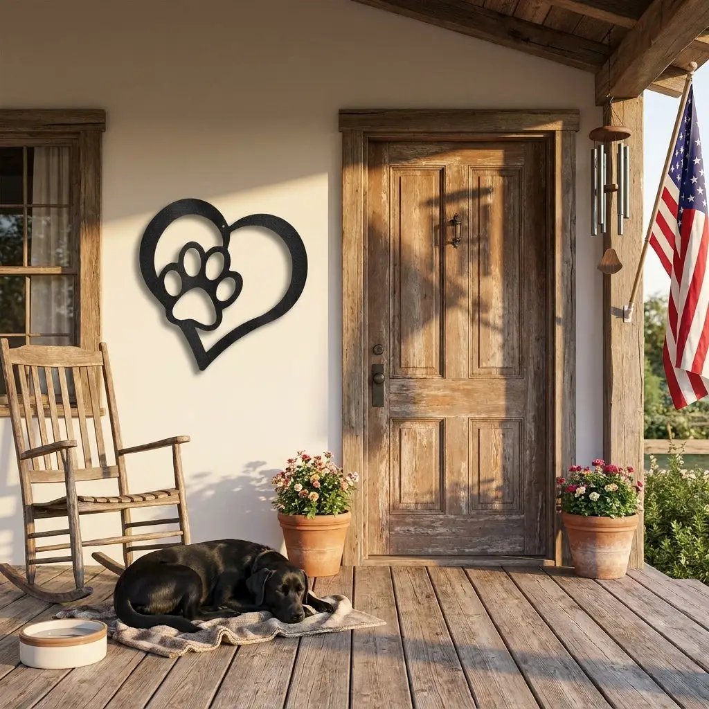 Heart & Paw Metal Wall Art | Pet Lover Metal Sign | Dog & Cat Memorial Decor | Made in USA