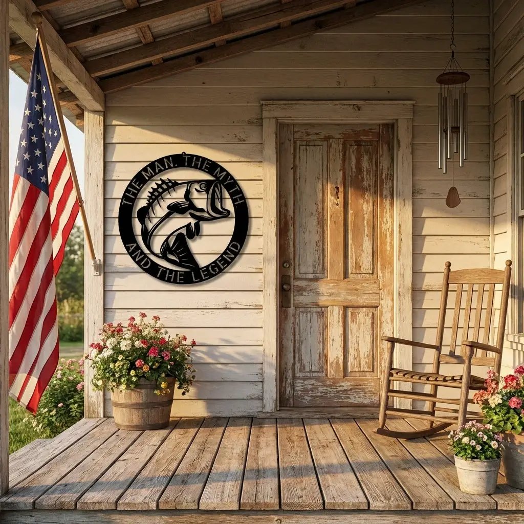Personalized Bass Fishing Metal Sign Custom Fisherman Wall Art - Lake House Decor Outdoor Sign