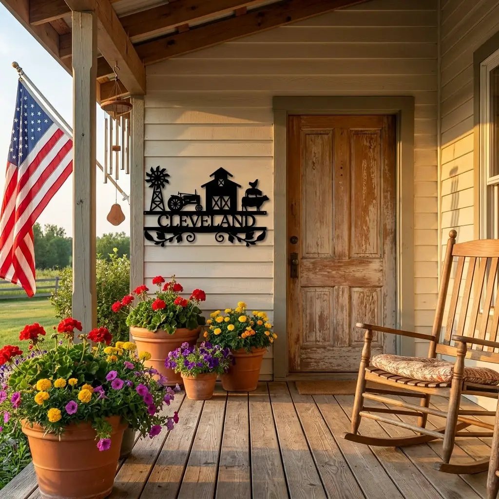 Personalized Barn & Tractor Steel Wall Art - Custom Farm Name Metal Sign