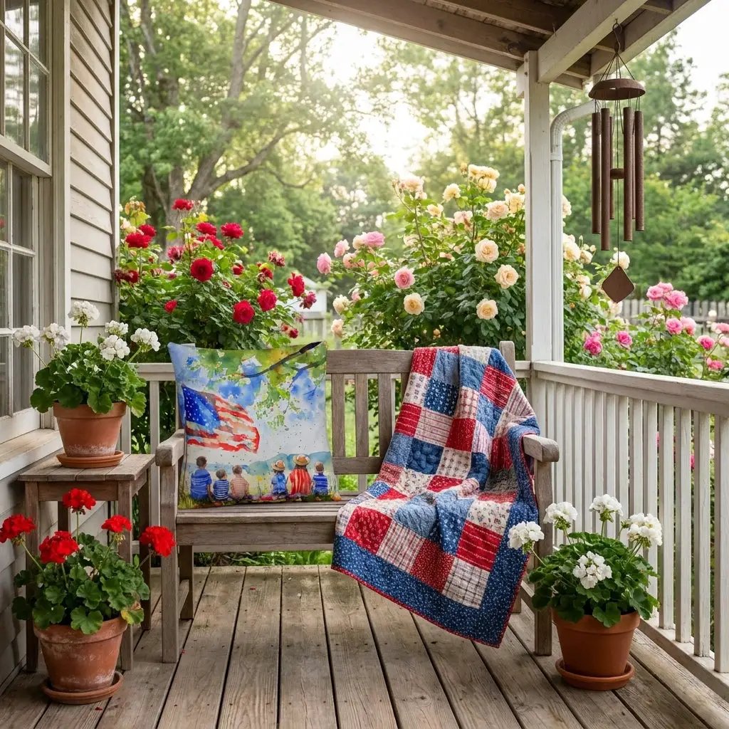 Patriotic Home Decor Waiting for Fireworks Fourth of July Indoor-Outdoor Pillow
