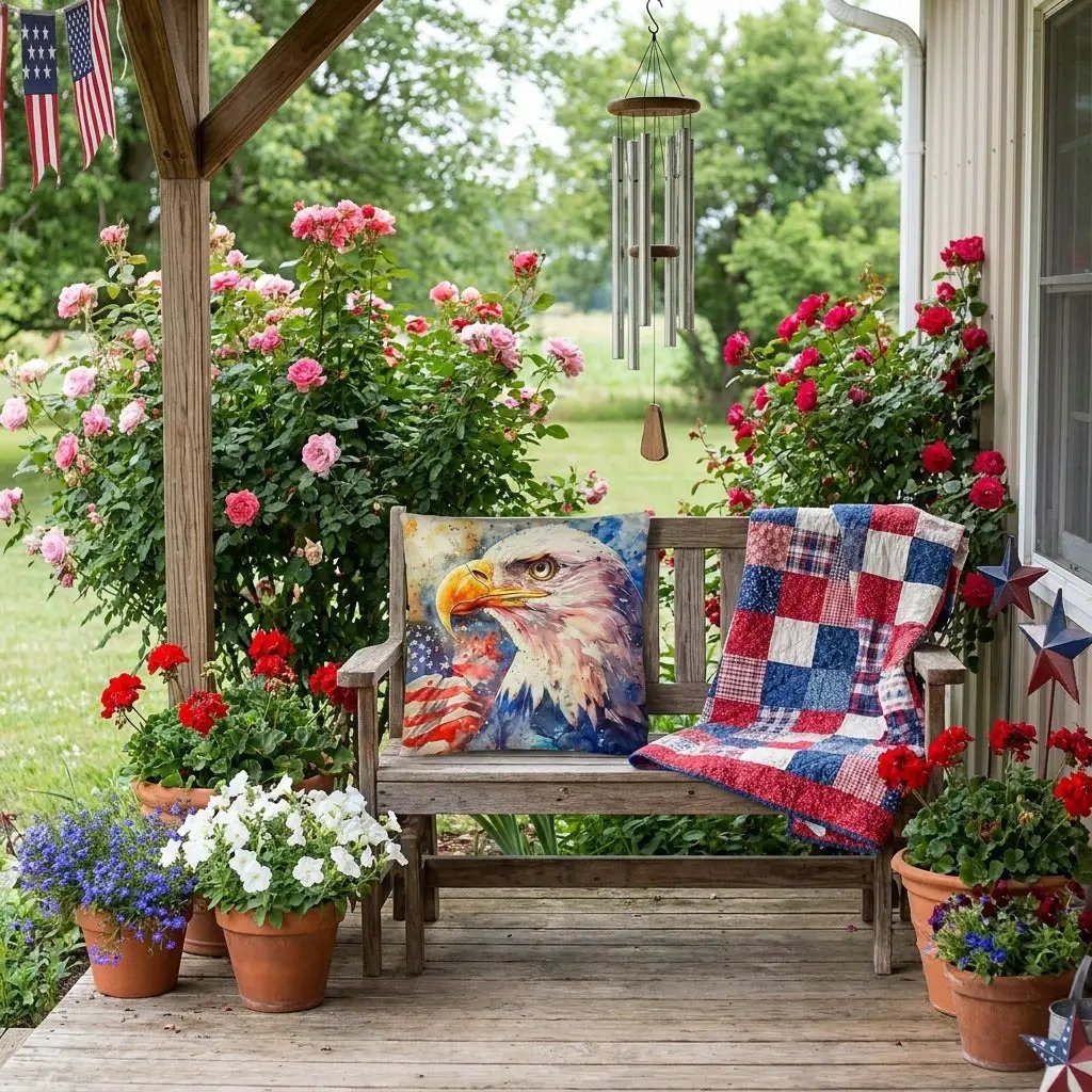 Patriotic Eagle with American Flag Pillow Cover