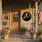 Personalized Deer Couple Metal Wall Art Custom Family Name Sign Hunting Lodge Decor Buck Doe Forest Scene Rustic Outdoor Wall Hanging