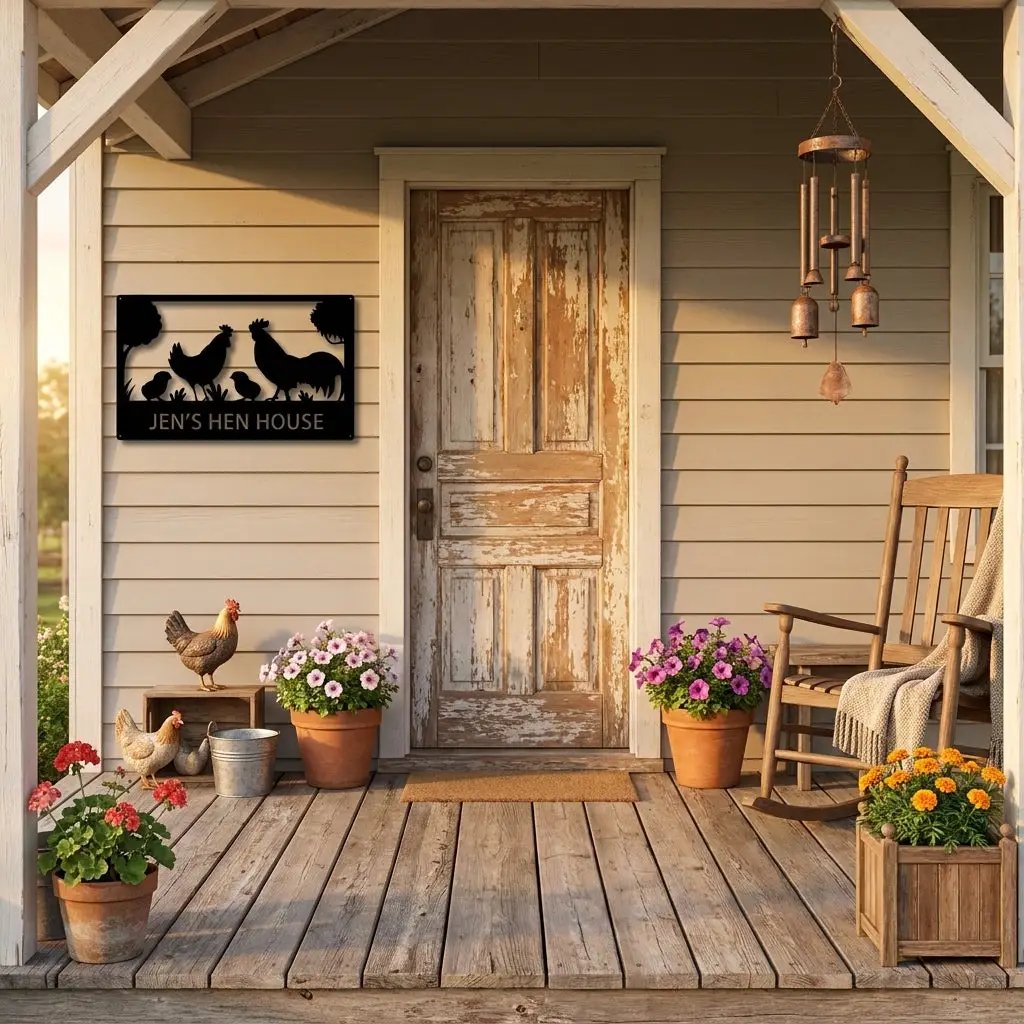 Personalized Chicken Coop Metal Sign | Custom Hen House Farmhouse Wall Decor | Chicken Family Metal Art
