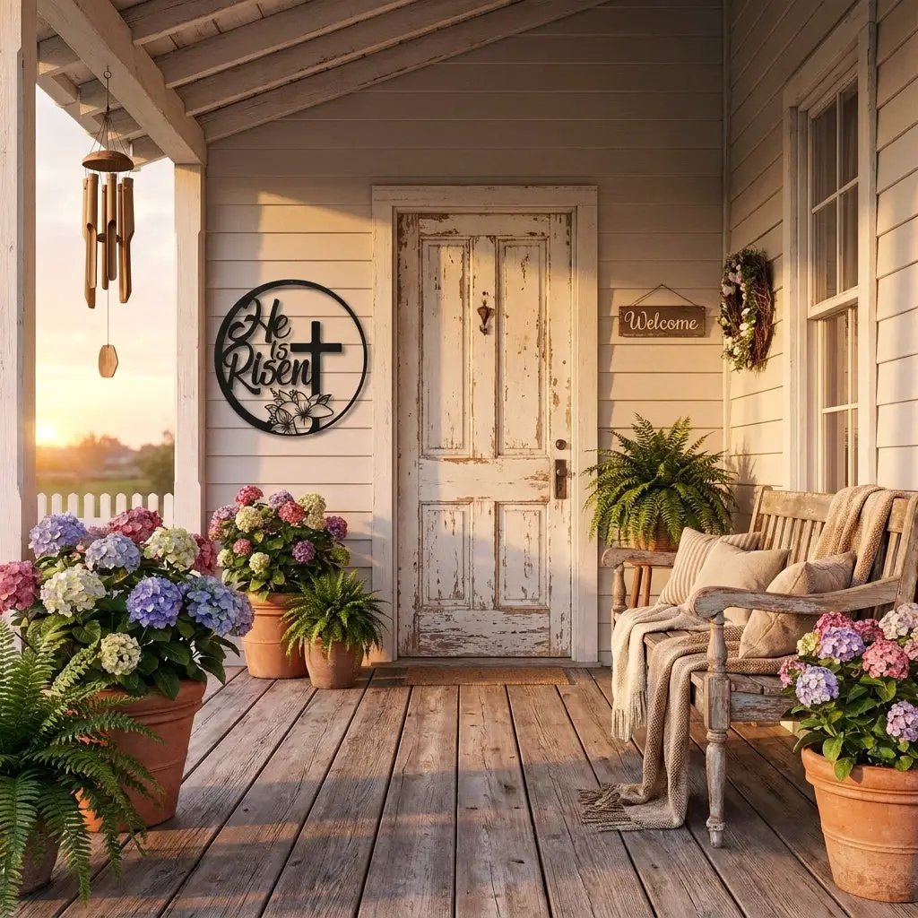 Easter Cross Metal Wall Sign – Christian Home Decor – He Is Risen