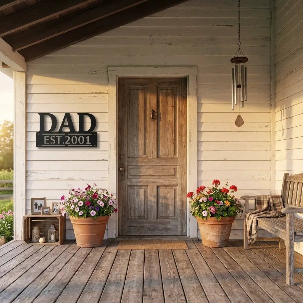 Personalized Dad Metal Wall Art | Custom Established Sign for Father | Rustic Family Name Decor