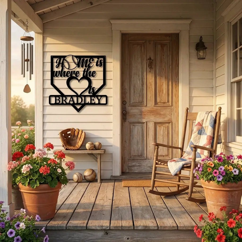 Personalized Baseball Home Plate Metal Wall Art | Custom Family Name Baseball Sign | Baseball Lover Home Decor