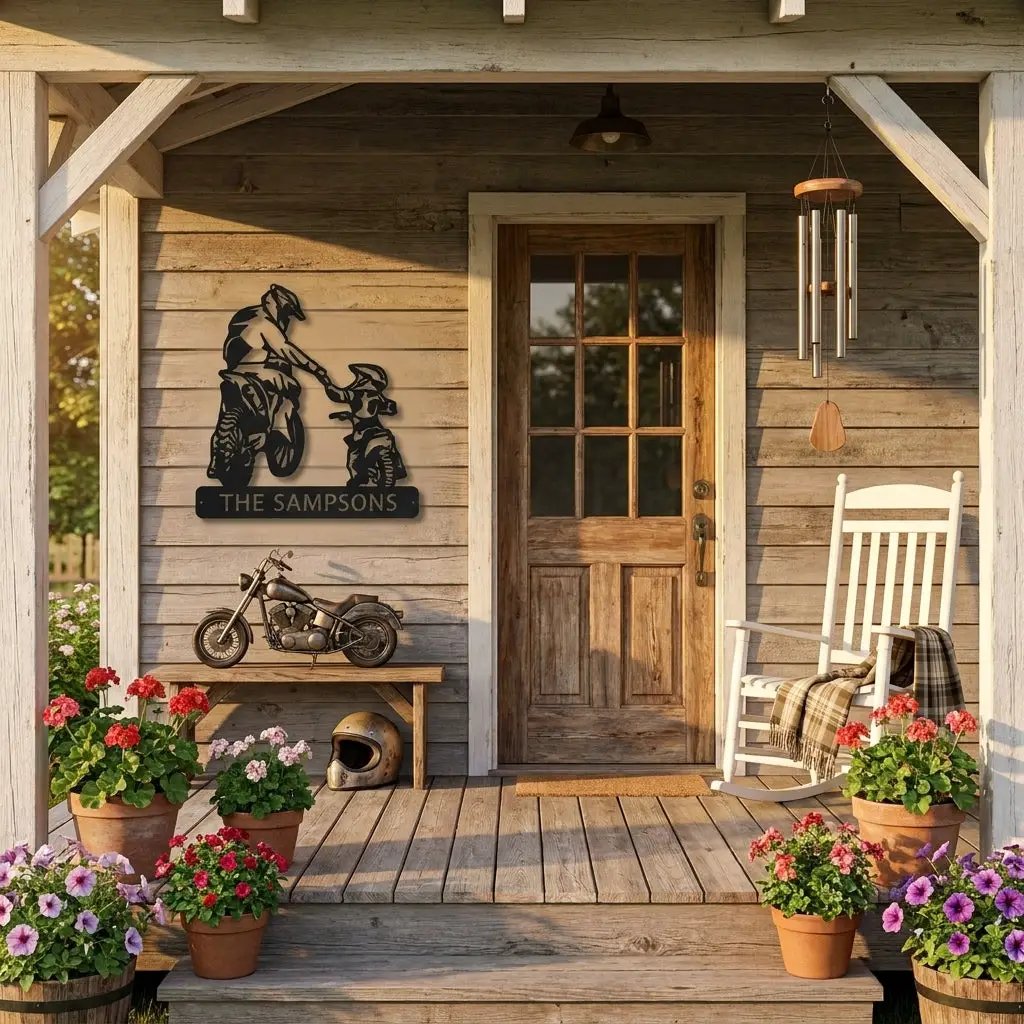 Father and Son Motocross Personalized Name Indoor Outdoor Steel Wall Sign Metal Art