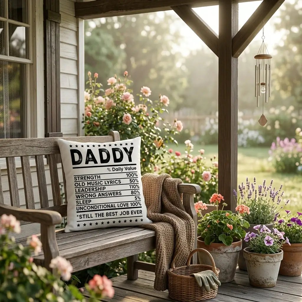 Dad Nutrition Facts Indoor/Outdoor Throw Pillow | Funny Father's Day Pillow | Dad Gift Cushion | Patio & Home Decor