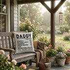 Dad Nutrition Facts Indoor/Outdoor Throw Pillow | Funny Father's Day Pillow | Dad Gift Cushion | Patio & Home Decor