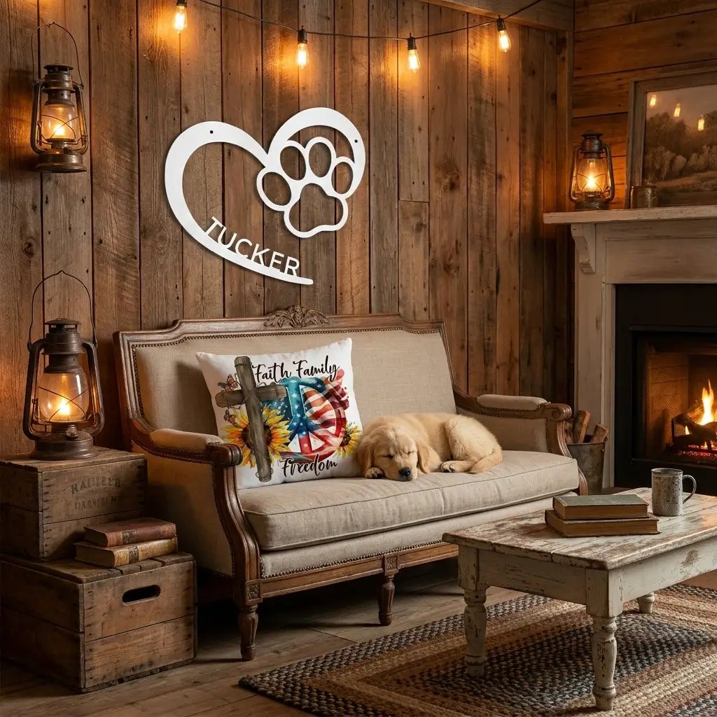Personalized Puppy Love Metal Wall Art – Custom Dog Paw Heart Sign – Pet Name Metal Decor – Dog Lover Gift – Indoor Outdoor Steel Sign