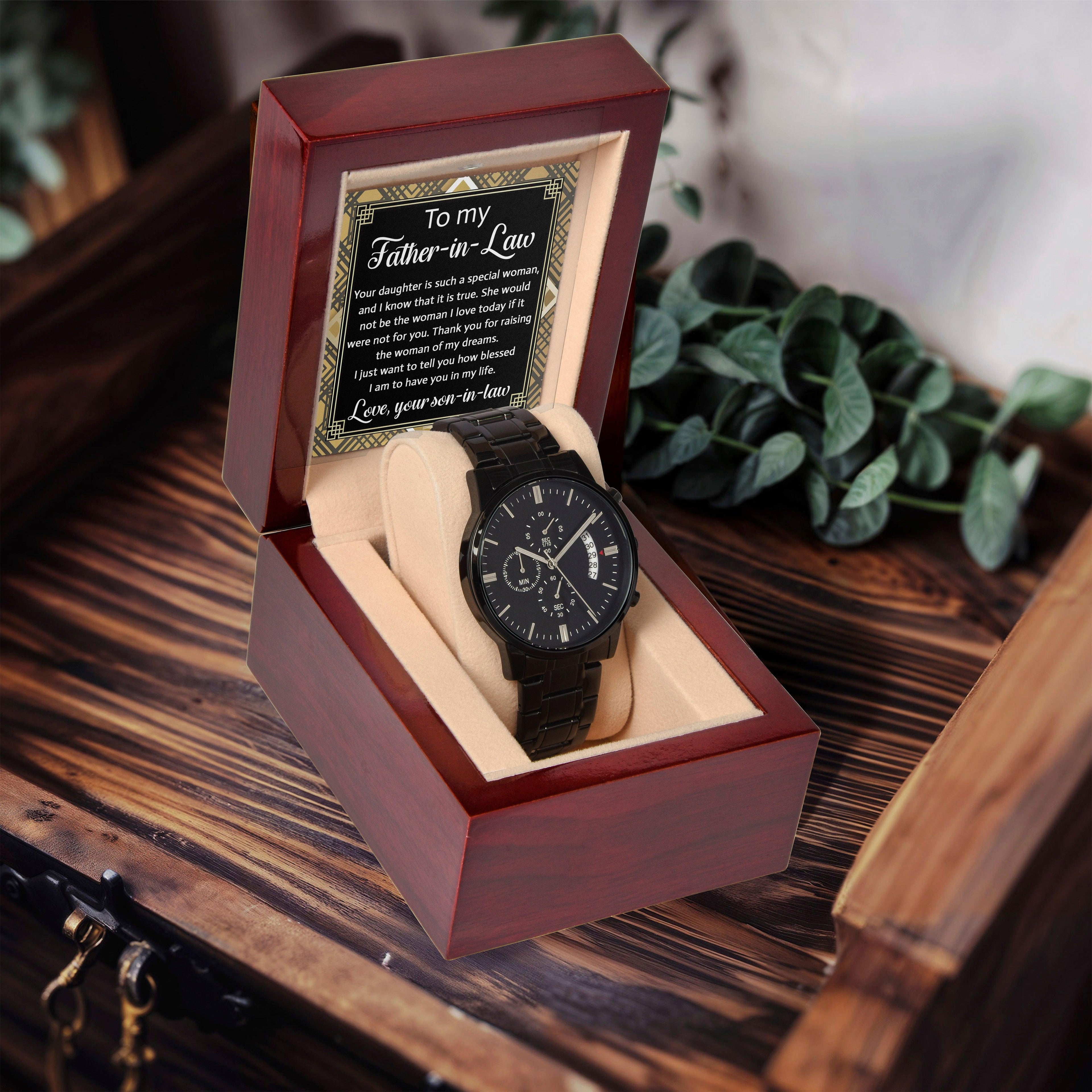Gift for Father-In-Law - Your Daughter is a Special Woman From Son-in-law Black Chronograph Watch - Mallard Moon Gift Shop