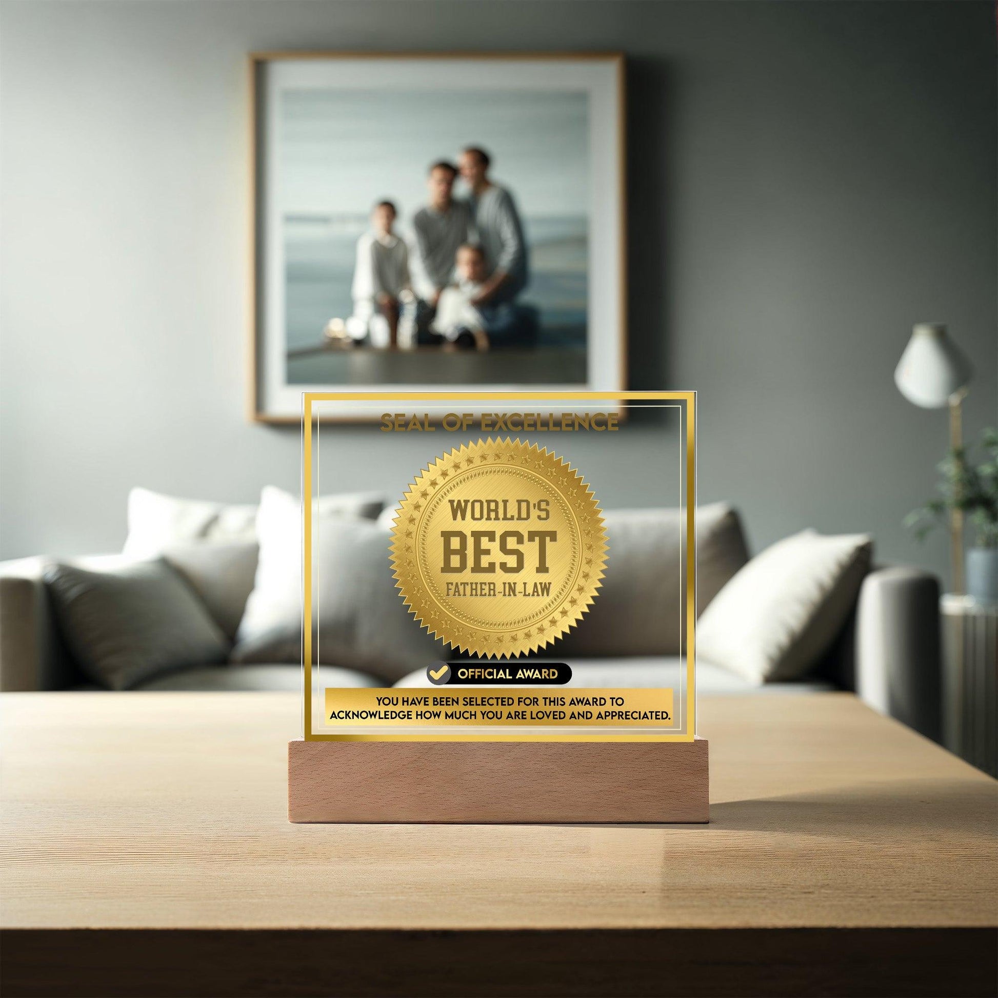 Gift for Father-in-Law Seal of Excellence Award World's Best Father-in-Law Acrylic Plaque - Mallard Moon Gift Shop