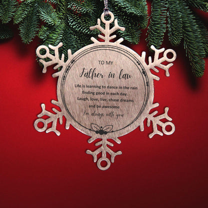 Father In Law Snowflake Christmas Engraved Ornament Motivational Birthday Gifts - Life is learning to dance in the rain
