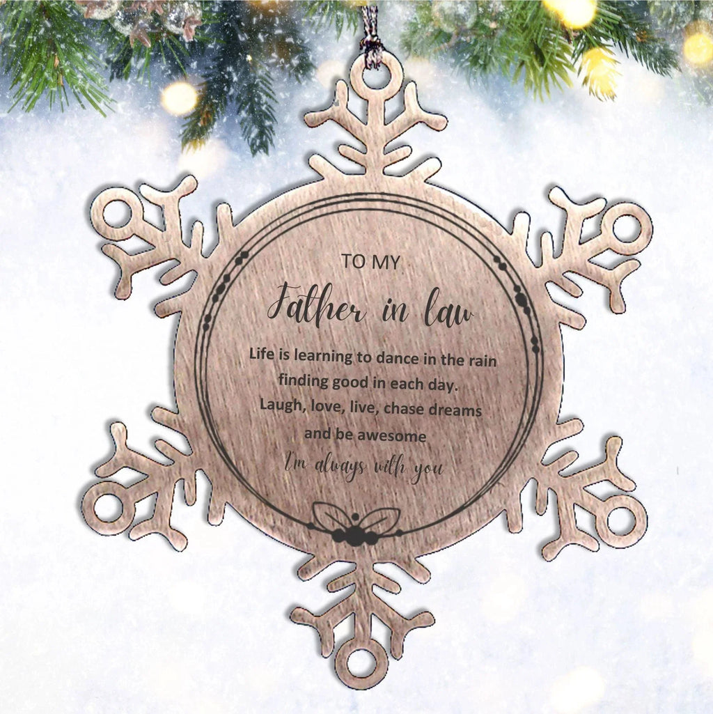 Father In Law Snowflake Christmas Engraved Ornament Motivational Birthday Gifts - Life is learning to dance in the rain
