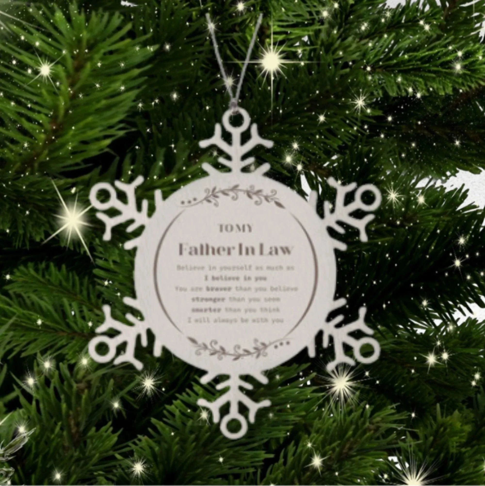 Father In Law Snowflake Ornament Gifts, To My Father In Law You are braver than you believe, stronger than you seem, Inspirational Gifts For Father In Law Ornament, Birthday, Christmas Gifts For Father In Law Men Women