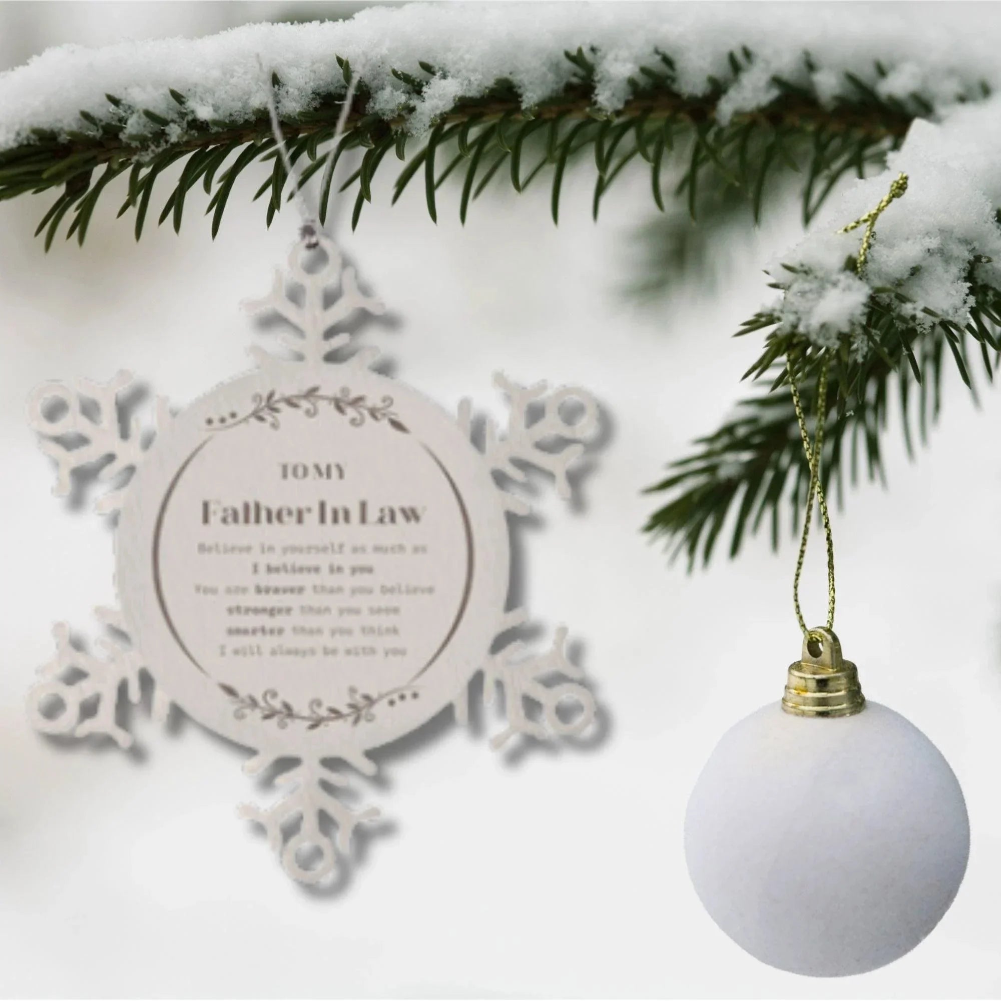 Father In Law Snowflake Ornament Gifts, To My Father In Law You are braver than you believe, stronger than you seem, Inspirational Gifts For Father In Law Ornament, Birthday, Christmas Gifts For Father In Law Men Women