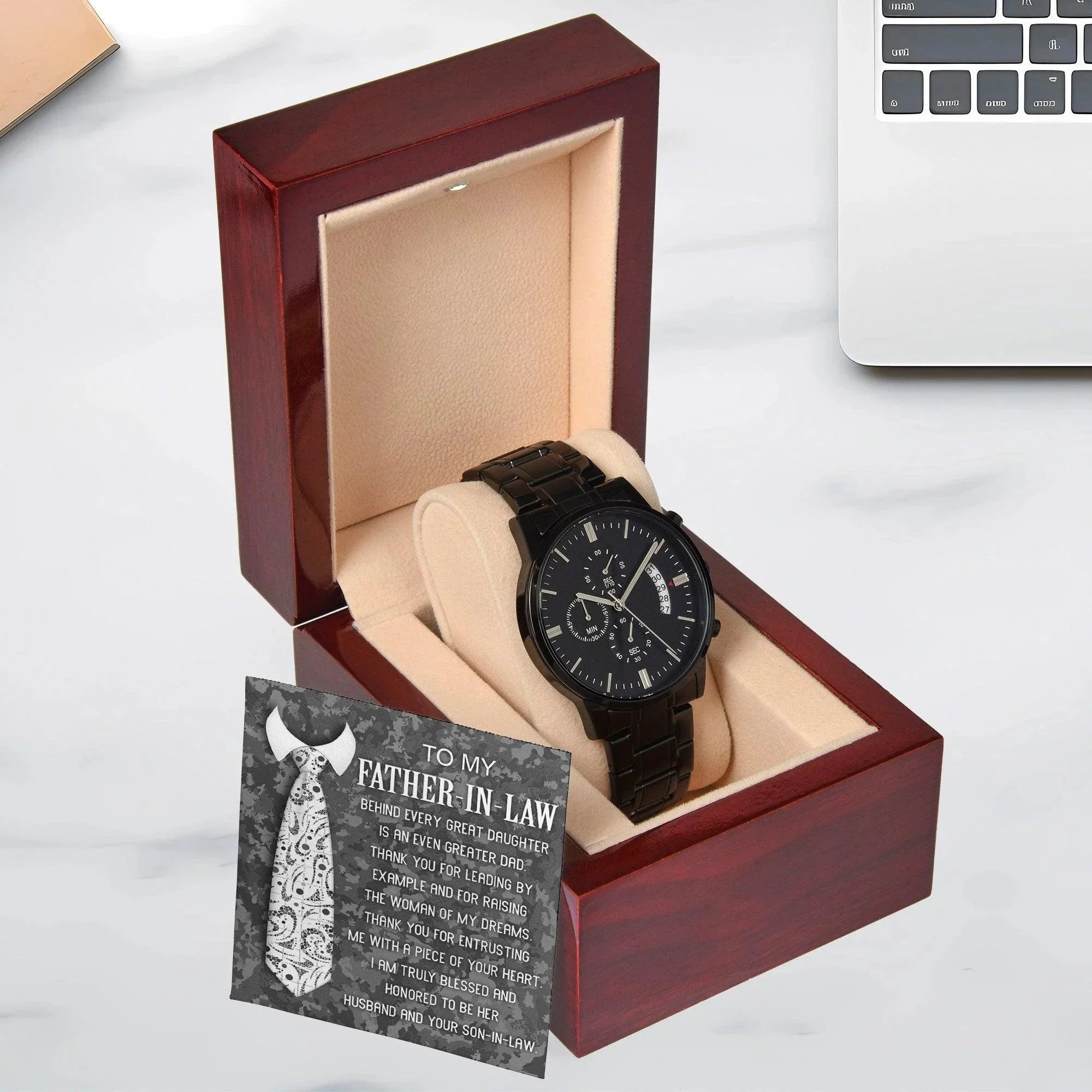 Gift for Father-In-Law - Behind Every Great Daughter is an Even Greater Dad Black Chronograph Watch