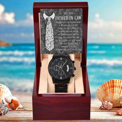 Gift for Father-In-Law - Behind Every Great Daughter is an Even Greater Dad Black Chronograph Watch - Mallard Moon Gift Shop