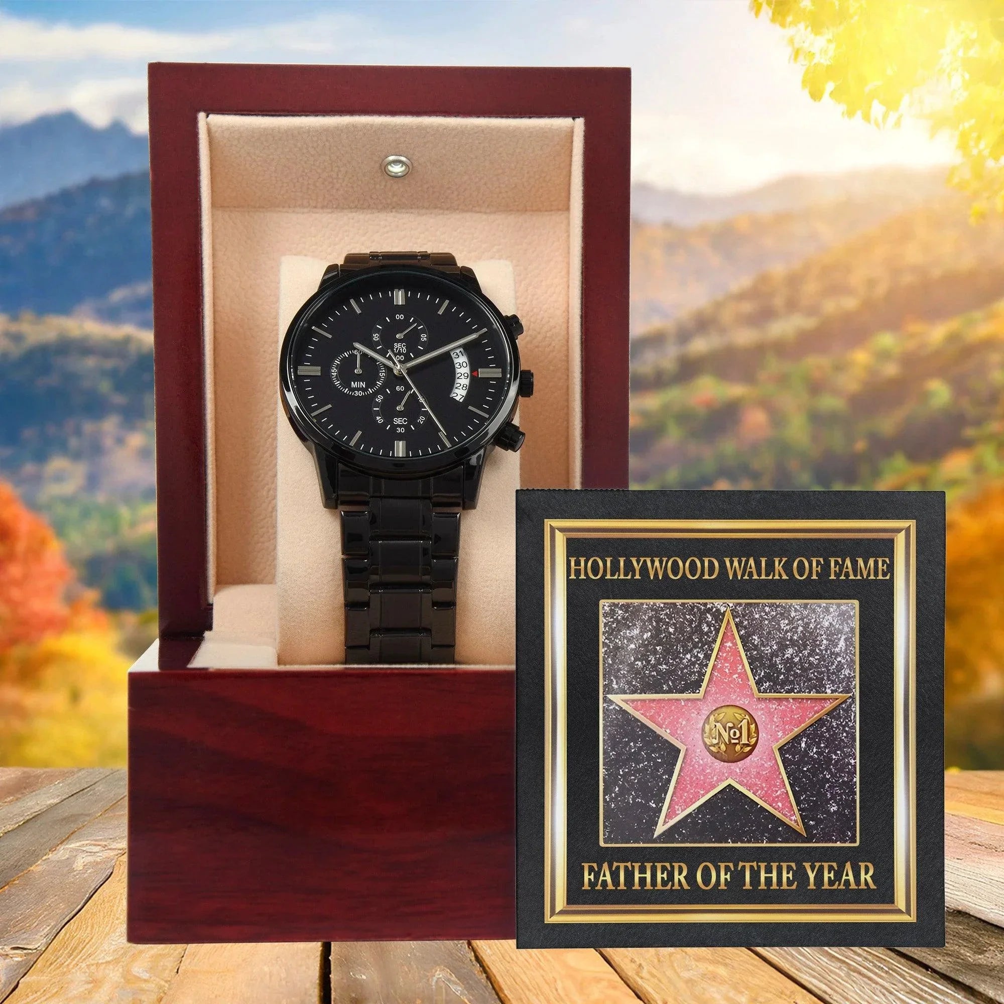 Gift for Dad Hollywood Walk of Fame Father of the Year Black Chronograph Watch