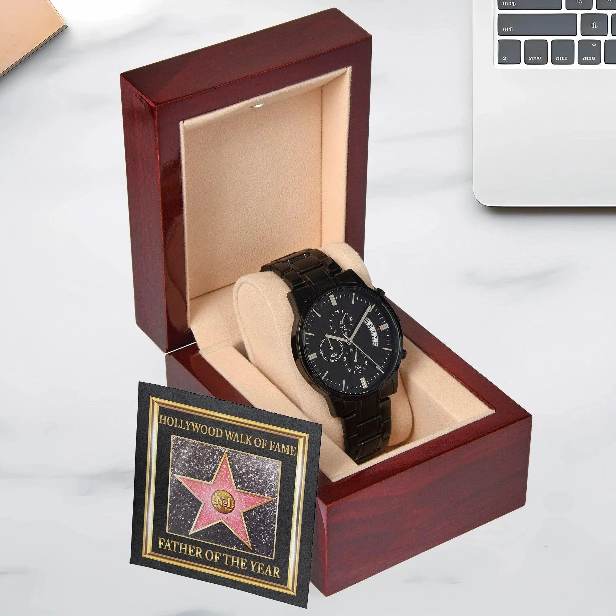 Gift for Dad Hollywood Walk of Fame Father of the Year Black Chronograph Watch